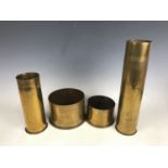 Four various Great War artillery shell cases