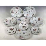 Herend porcelain Fruits Necker pattern dishes, hand-enamelled in depiction of fruits, flowers and