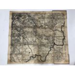 A Second World War Home Guard Zone map of part of London, printed, dissected and laid on cotton