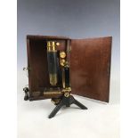 A Victorian monocular microscope manufactured by James Parks and Son of Birmingham, brass and