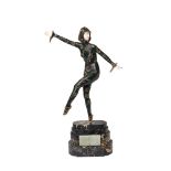 European chryselephantine Art Deco style enamelled bronze and ivory Dancer sculpture