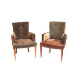 Leather upholstery pair of armchairs