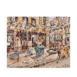 Street of Barcelona. Oil and collage on canvas