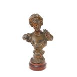 French Art Nouveau patinated calamine lady bust, early 20th century