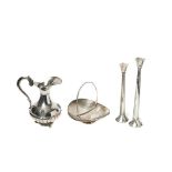 Silver candlesticks, jar and centrepiece lot