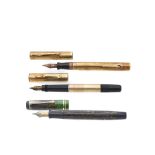 Parker "Duofold" resin fountain pen, c.1950 and gold plated fountain pens lot, early 20th century