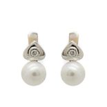 White gold, diamond and cultured pearl earrings