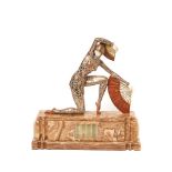 European chryselephantine Art Deco style enamelled bronze and ivory dancer sculpture