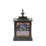 Ebony wood with cloisonne enamel dial table clock, late 19th century