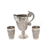 Silver jar and glasses set, early 20th century