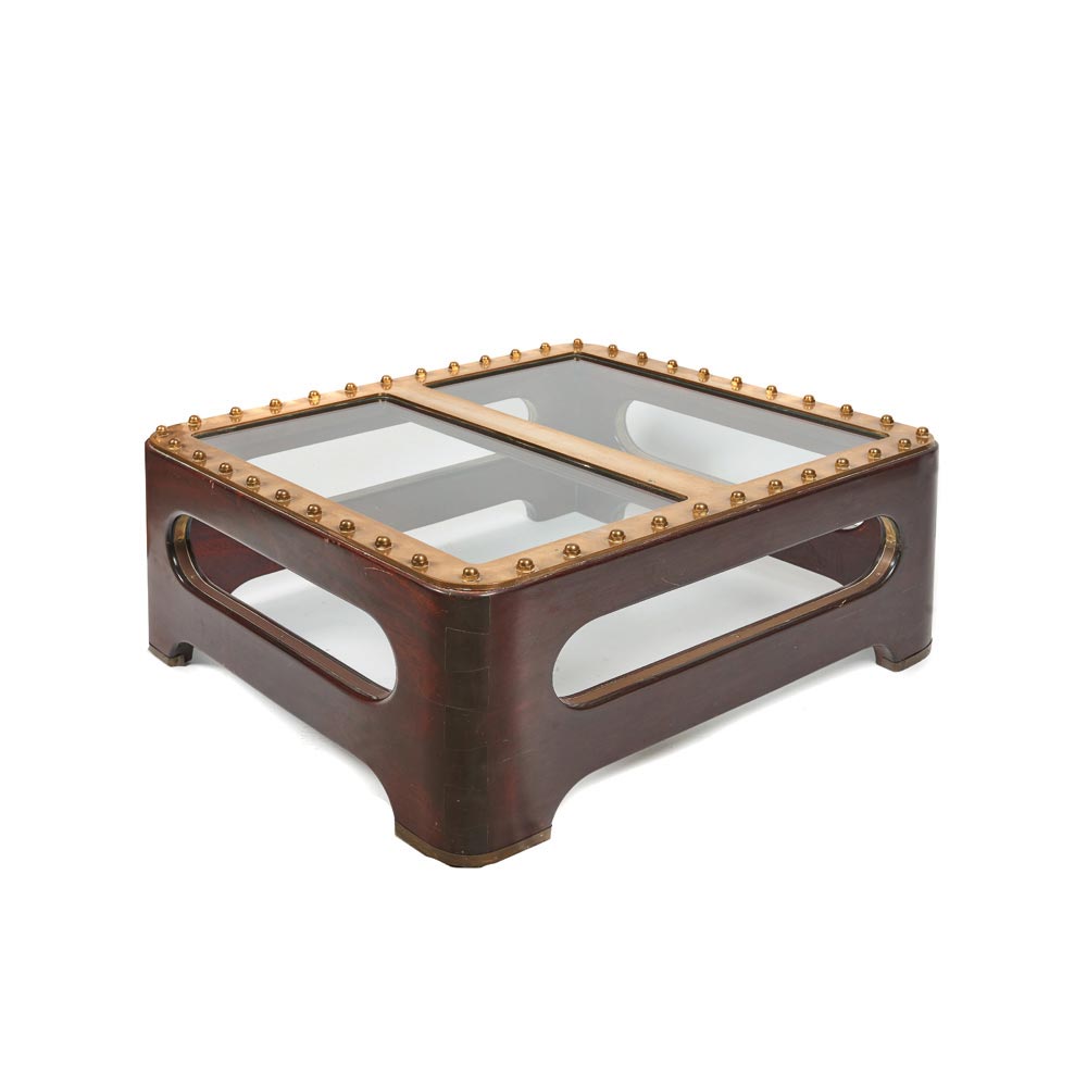 Bronze, wood and glass nautical style centre table