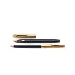 Sheaffer's "Imperial" black resin and gold plated pen and fountain pen set, c.1950