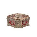 Modernist silvery copper and red velvet jewellery box, late 19th century