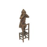 European bronze girl on chair sculpture