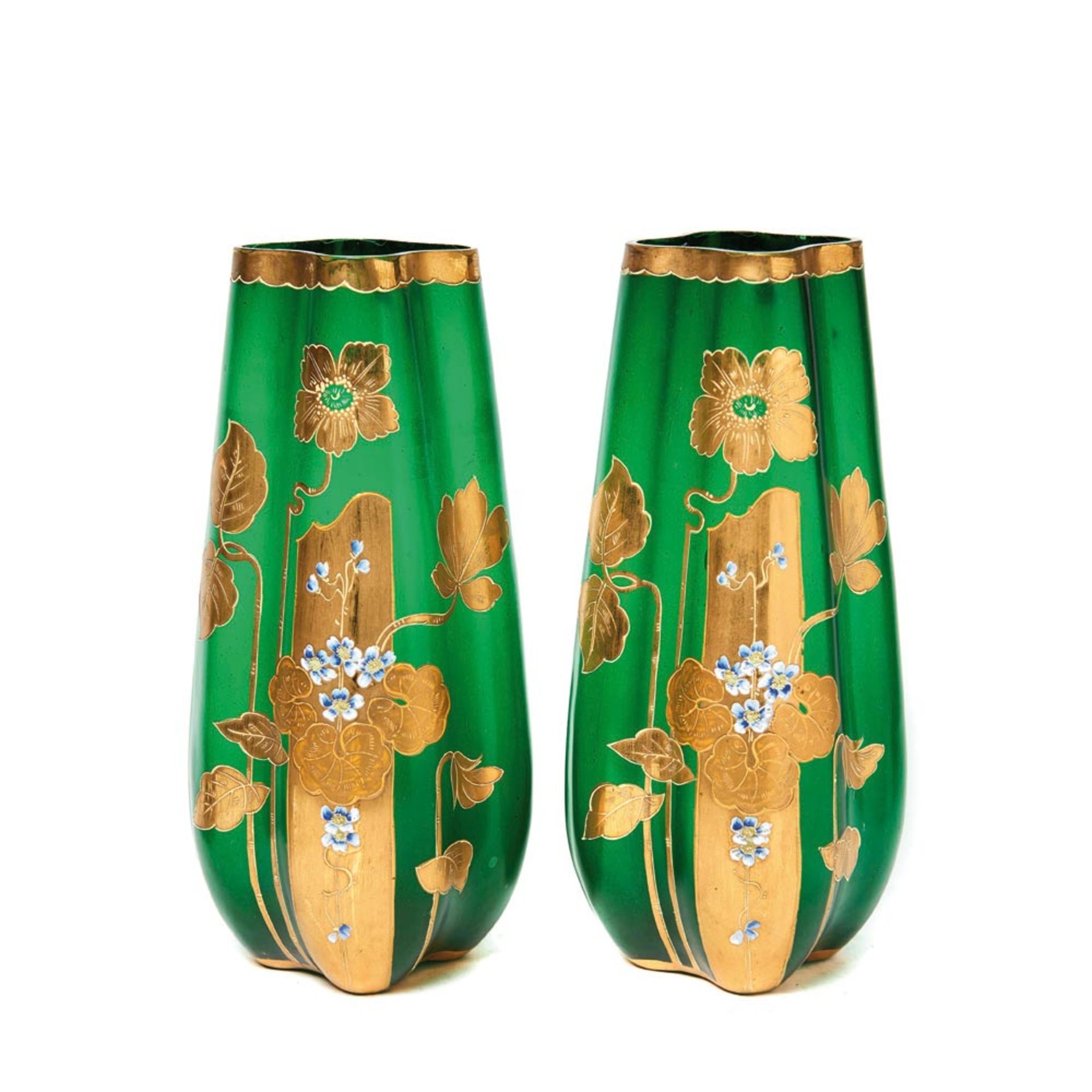 Modernist enamelled glass pair of vases, early 20th century