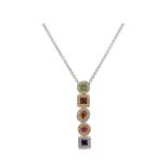 Gold, white gold, diamonds, amethyst, peridot, citrine, rodolite and tourmaline pendant