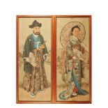 Chinese pair of gouaches on silk, late 19th century