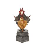 European chryselephantine Art Deco style enamelled bronze and ivory Satanela sculpture