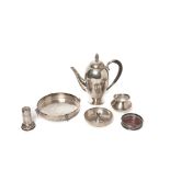Silver coffee pot, centrepieces, sticks holder, cupholders and vase lot