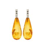 White gold, diamonds and amber earrings