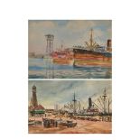 Port of Barcelona. Two watercolour on paper