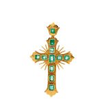 Gold and emeralds cross pendant