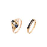 Gold, blue sapphires and diamonds rings lot