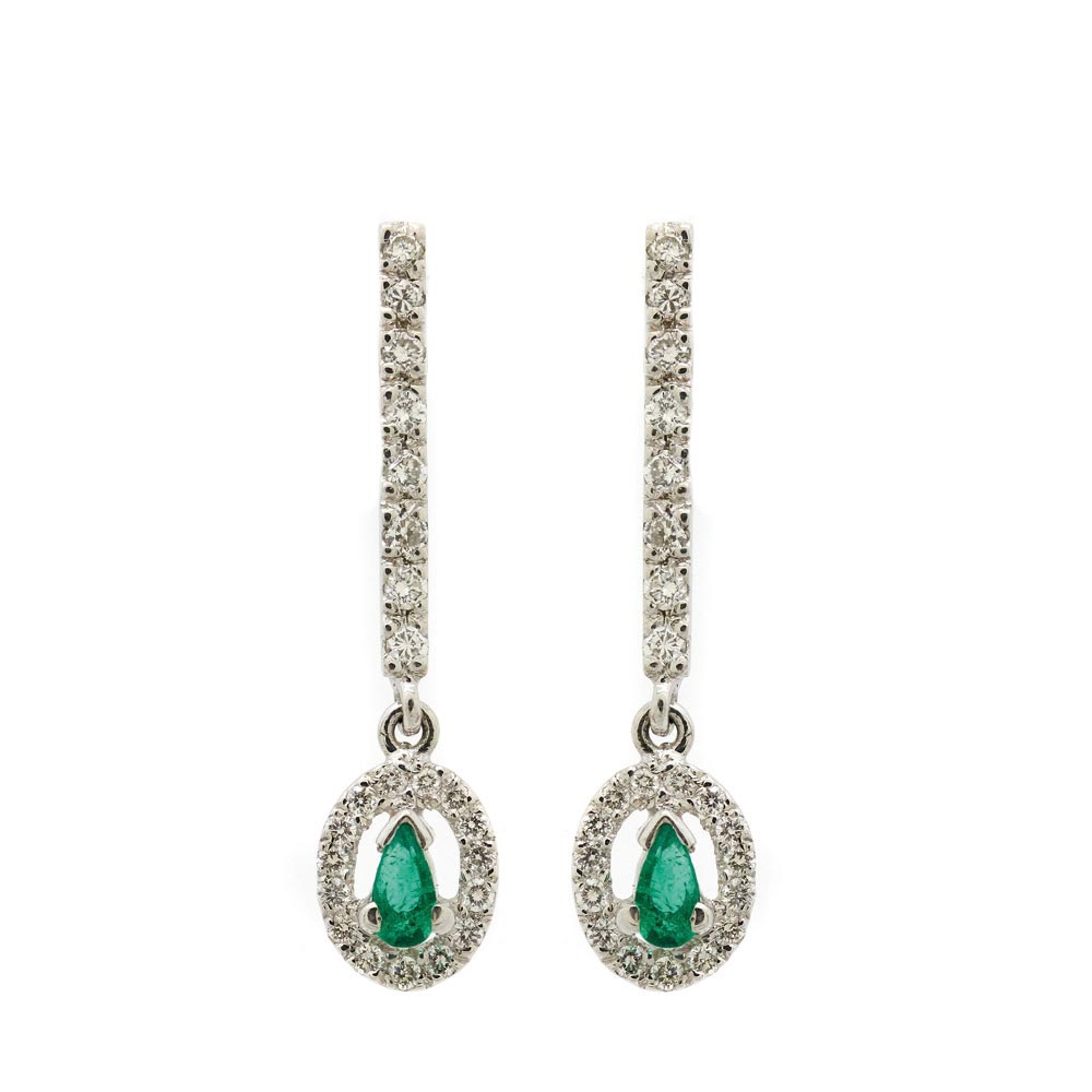 White gold, emerald and diamonds earrings