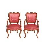 Carved beech wood Louis XV style pair of armchairs