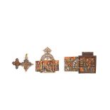 Coptic Ethiopian silvery metal and wood travel triptychs lot