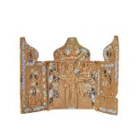 Russian bronze travel triptych, late 18th century