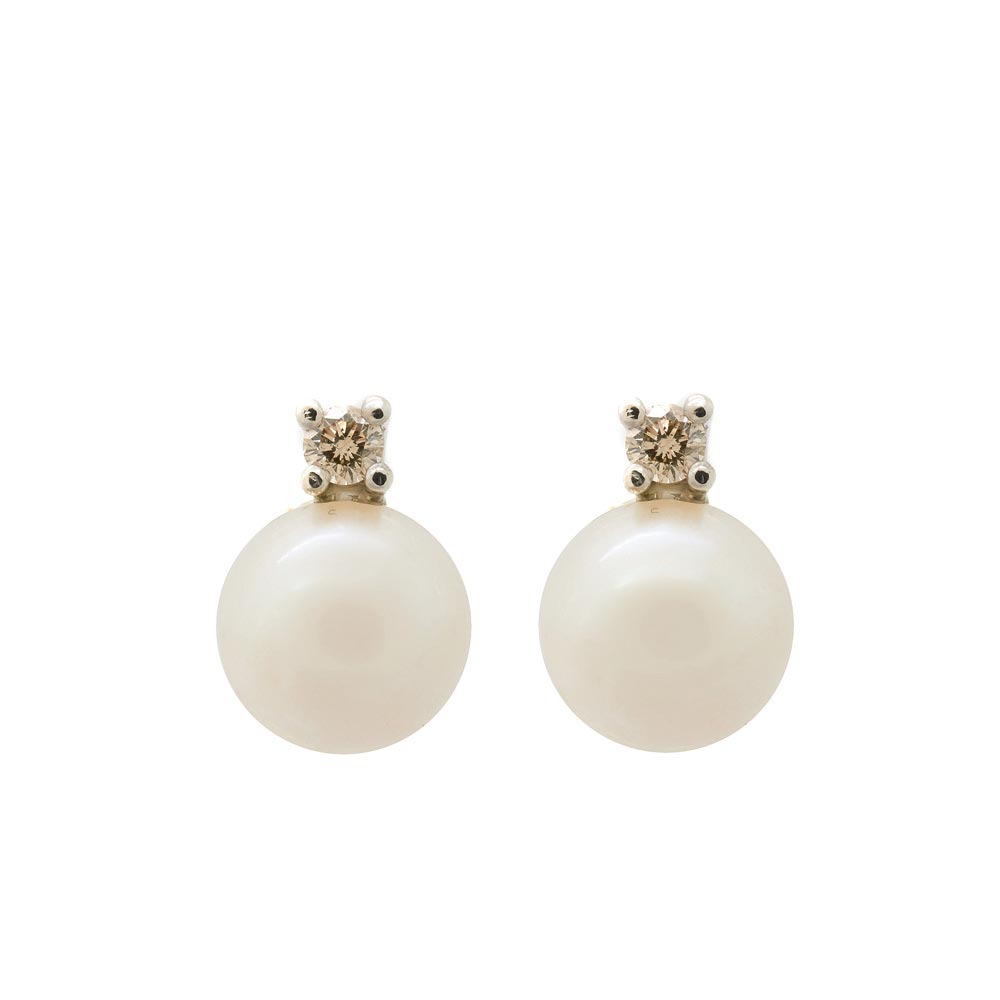 White gold, diamond and cultured pearl earrings