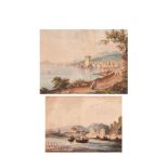 Spanish school, 19th century. Landscapes with figures. Two watercolour on paper