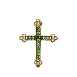 Gold, diamonds and emeralds cross pendant