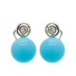 White gold, diamond and simil turquoise earrings
