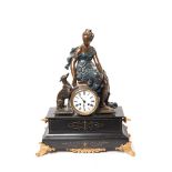French patinated calamine and marble table clock, late 19th century
