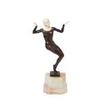 European chryselephantine Art Deco style patinated bronze and ivory Charleston dancer sculpture