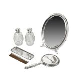 Lot f silver and cut glass mirror and dressing table set