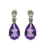 White gold, diamonds and amethyst earrings