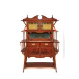 English Arts & Crafts mahogany wood and stained glass sideboard, early 20th century