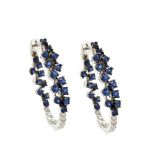 White gold, diamonds and blue sapphires earrings
