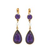 Gold, amethyst and pearl earrings