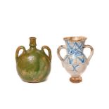 Spanish glazed ceramic vase and water bottle lot