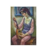 Girl with mandolin. Oil on canvas