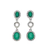 White gold, emeralds and diamonds earrings