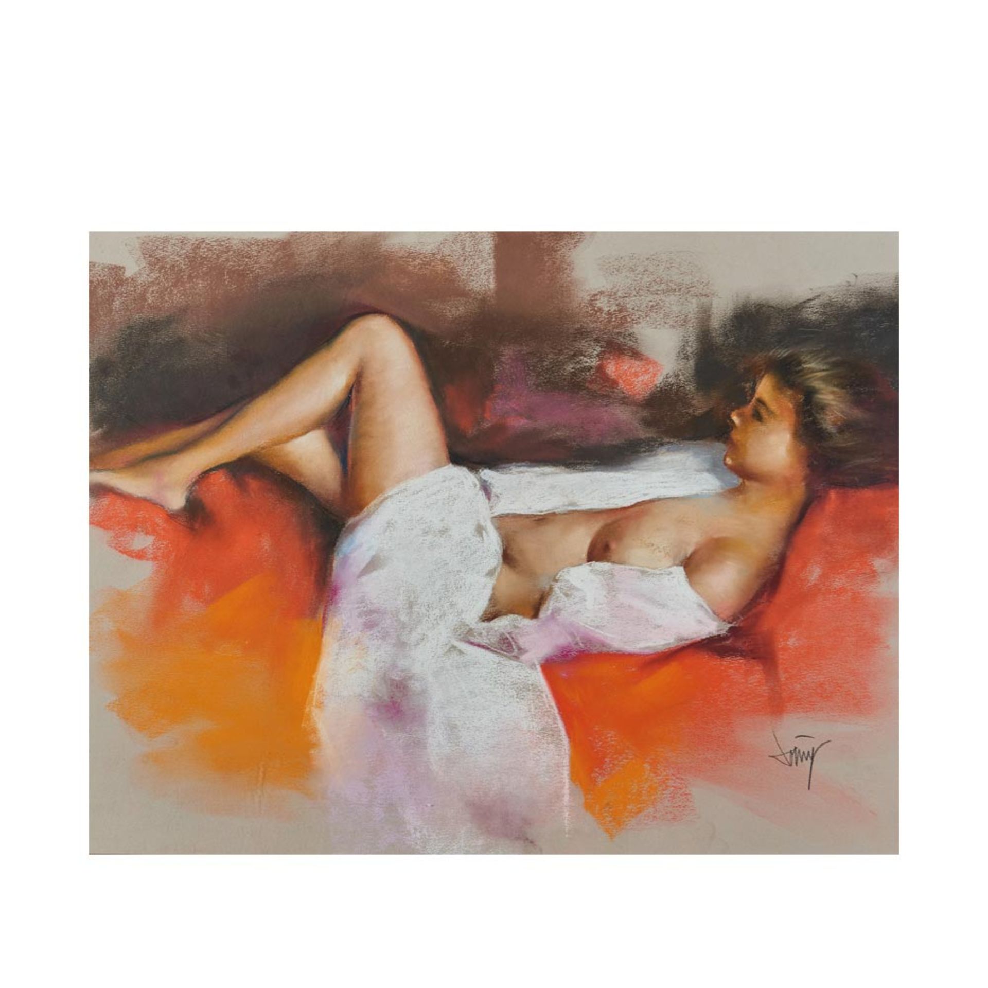 Female half-naked. Pastel on paper