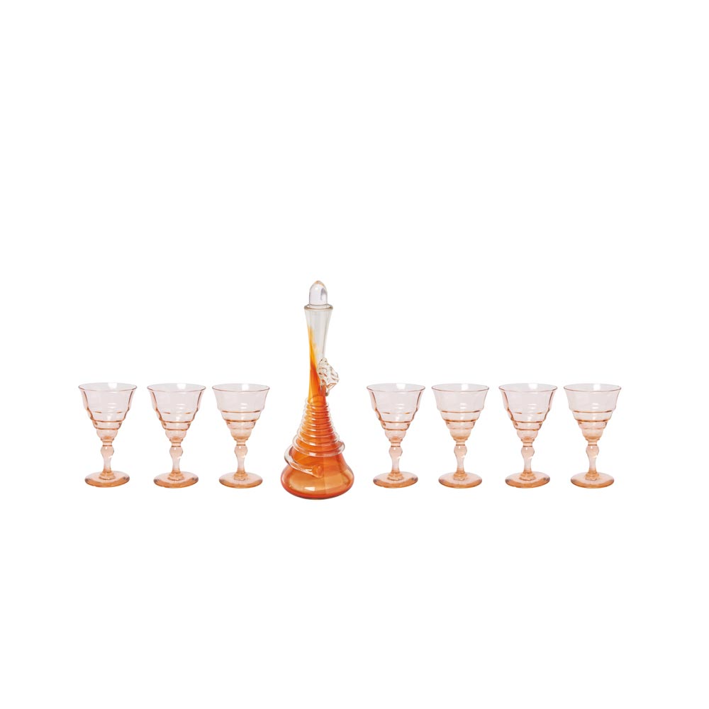 Murano glass decanter and seven glasses lot
