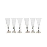 Cut glass and silver champagne glasses set