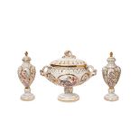 Italian Capodimonte porcelain centrepiece and pair of vases set