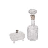 Cut glass and silver decanter and sweet box lot